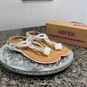 UBFEN metallic silver and Tan Braided Sandals NEW 10